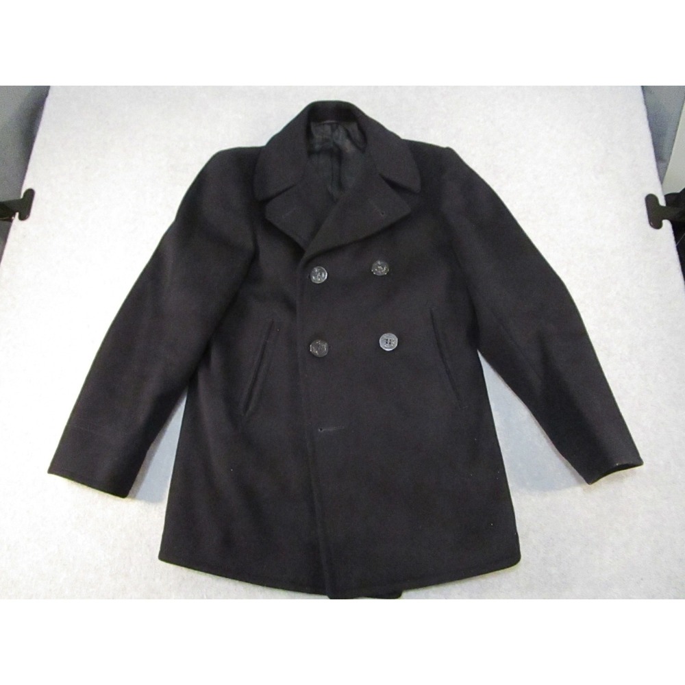 Vintage U.S. Navy Pea Coat Mens Size 36 Black Wool Military Kersey Jacket 50s
